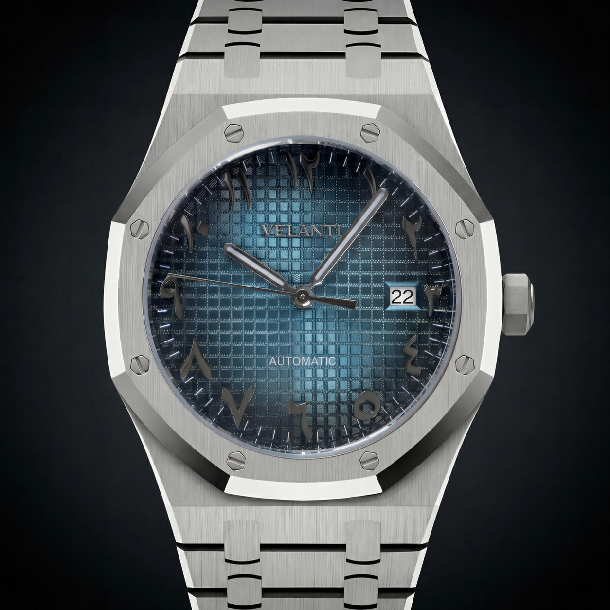 Royal Oak-style automatic watch, Velanti Milano Royal Veloak Arabic Blue, product photo 5