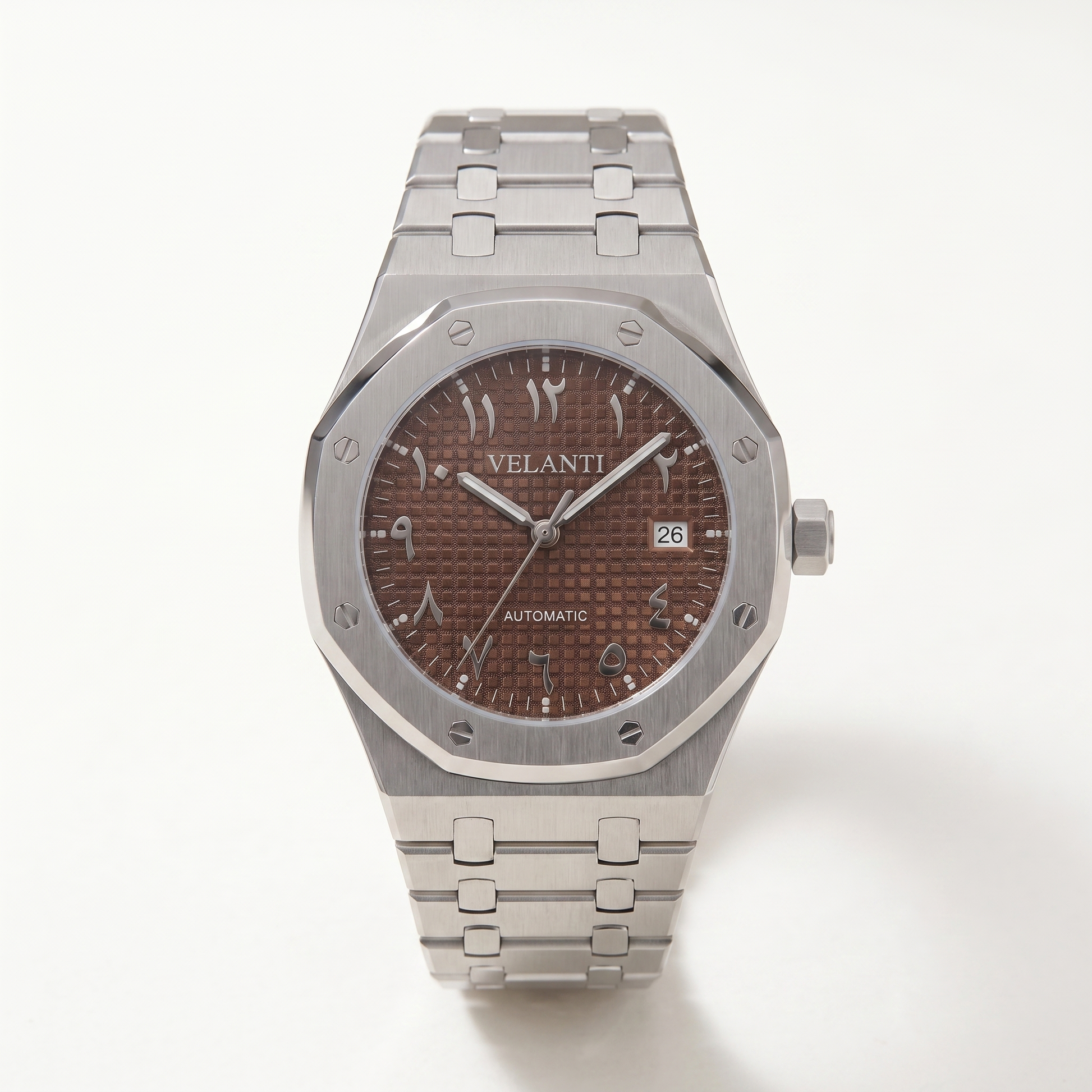 Royal Oak-style automatic watch, Velanti Milano Royal Veloak Arabic Brown, product photo 4