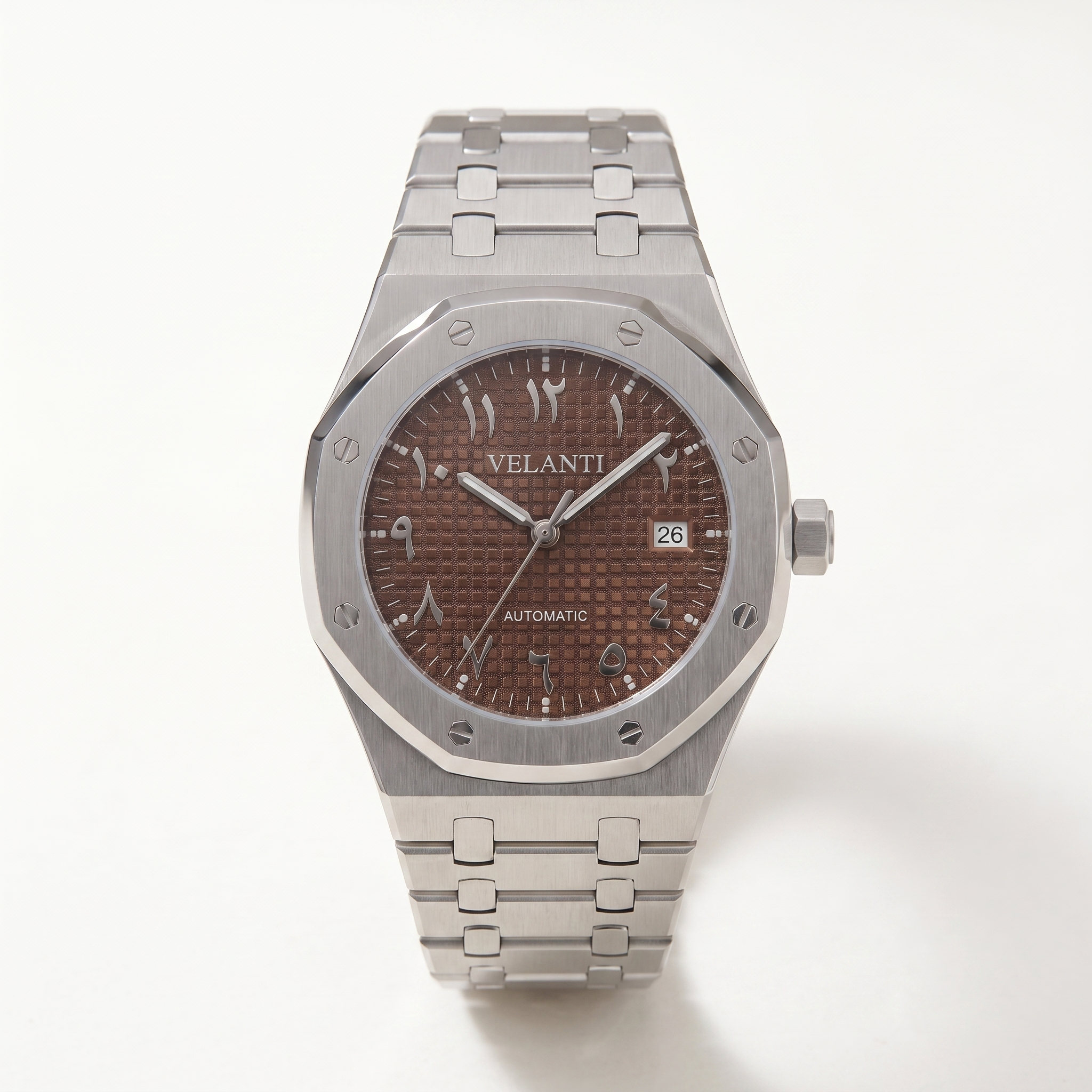Royal Oak-style automatic watch, Velanti Milano Royal Veloak Arabic Brown, product photo 4