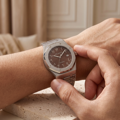 Royal Oak-style automatic watch, Velanti Milano Royal Veloak Arabic Brown, product photo 6