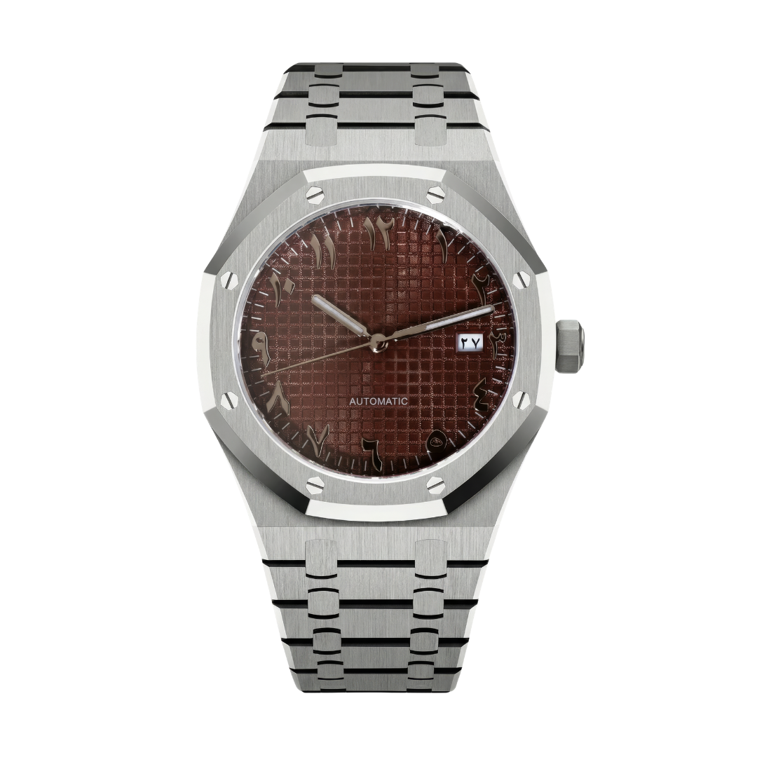 Royal Oak-style automatic watch, Velanti Milano Royal Veloak Arabic Brown, main product photo