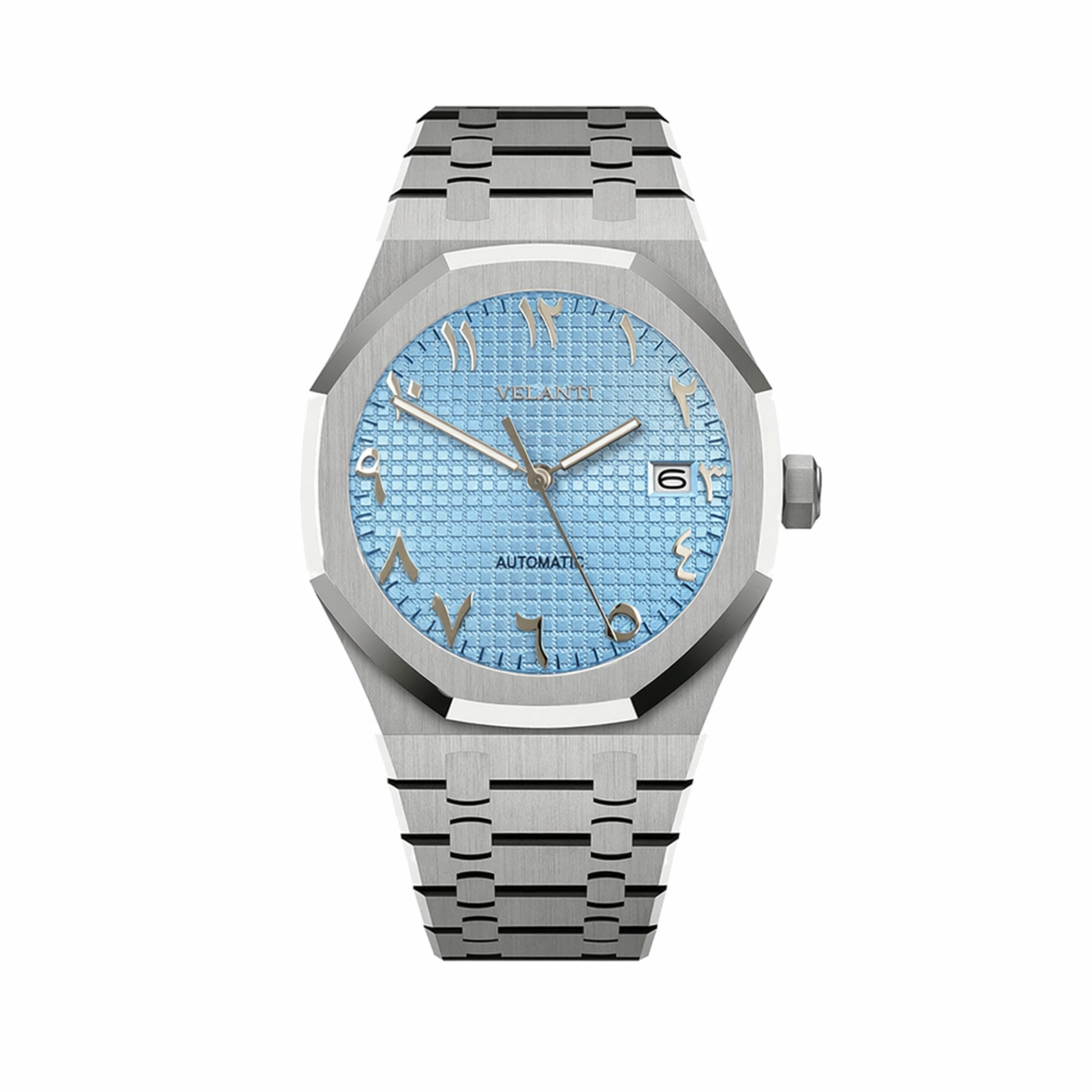 Royal Oak-style automatic watch, Velanti Milano Royal Veloak Arabic Ice Blue, main product photo