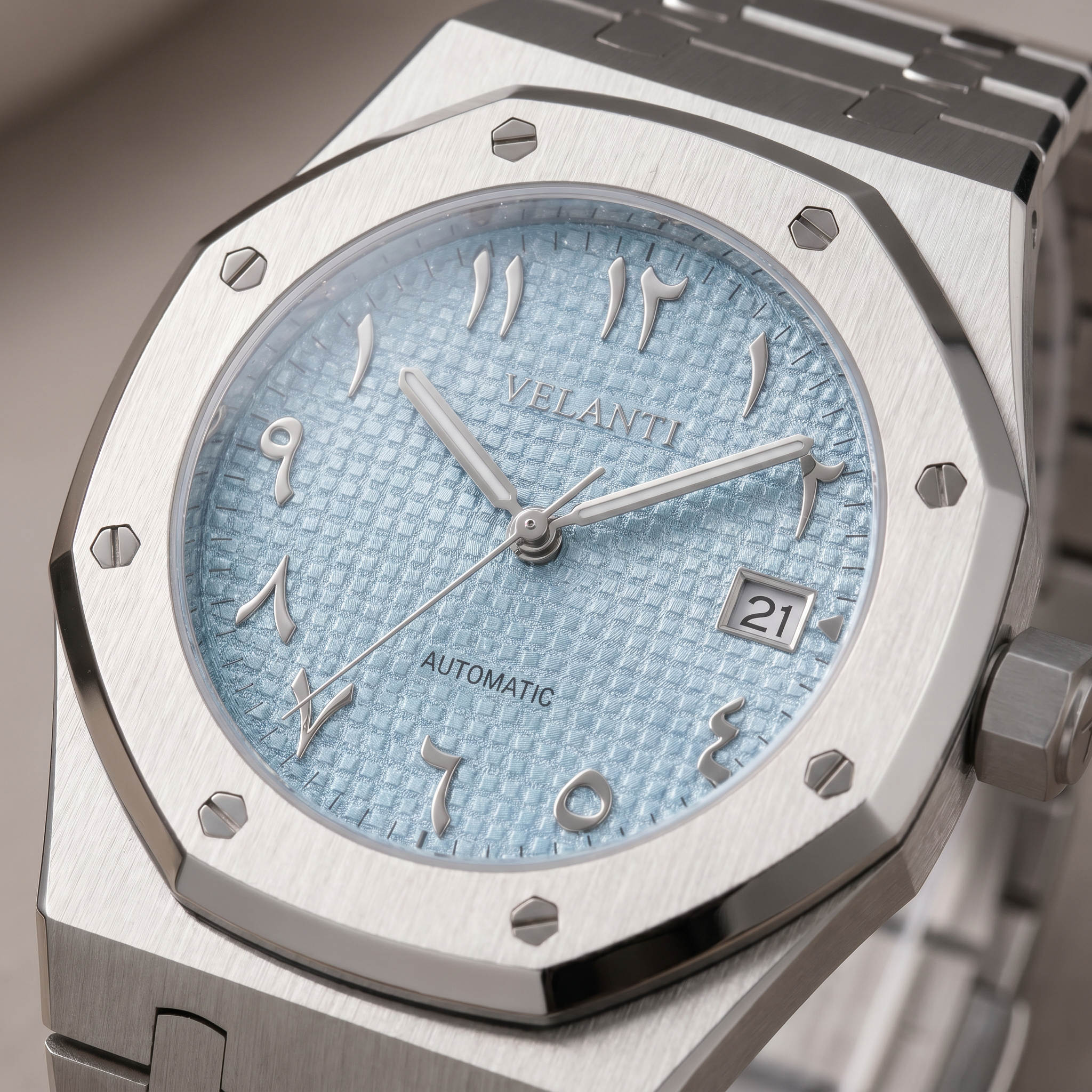 Royal Oak-style automatic watch, Velanti Milano Royal Veloak Arabic Ice Blue, product photo 3