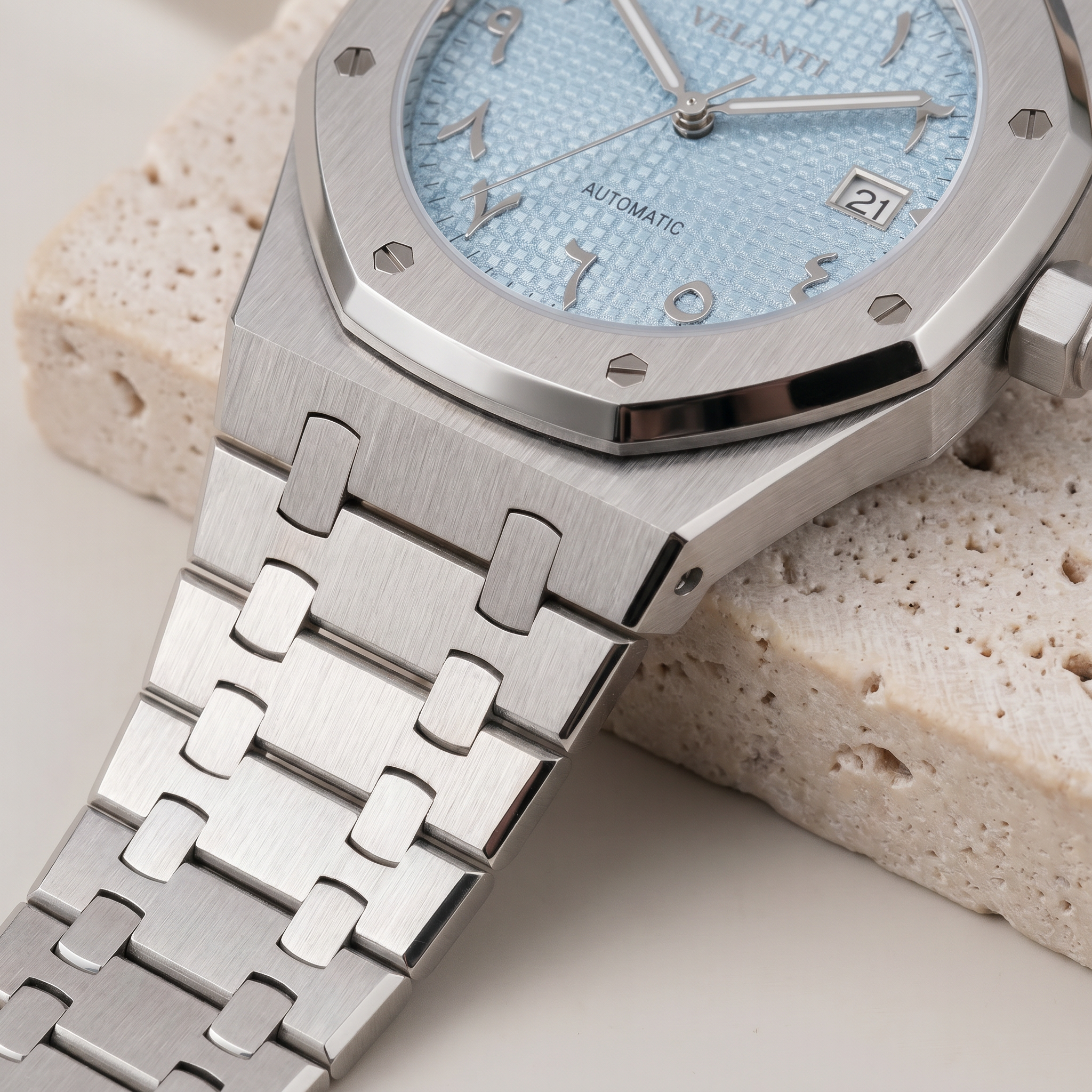 Royal Oak-style automatic watch, Velanti Milano Royal Veloak Arabic Ice Blue, product photo 4