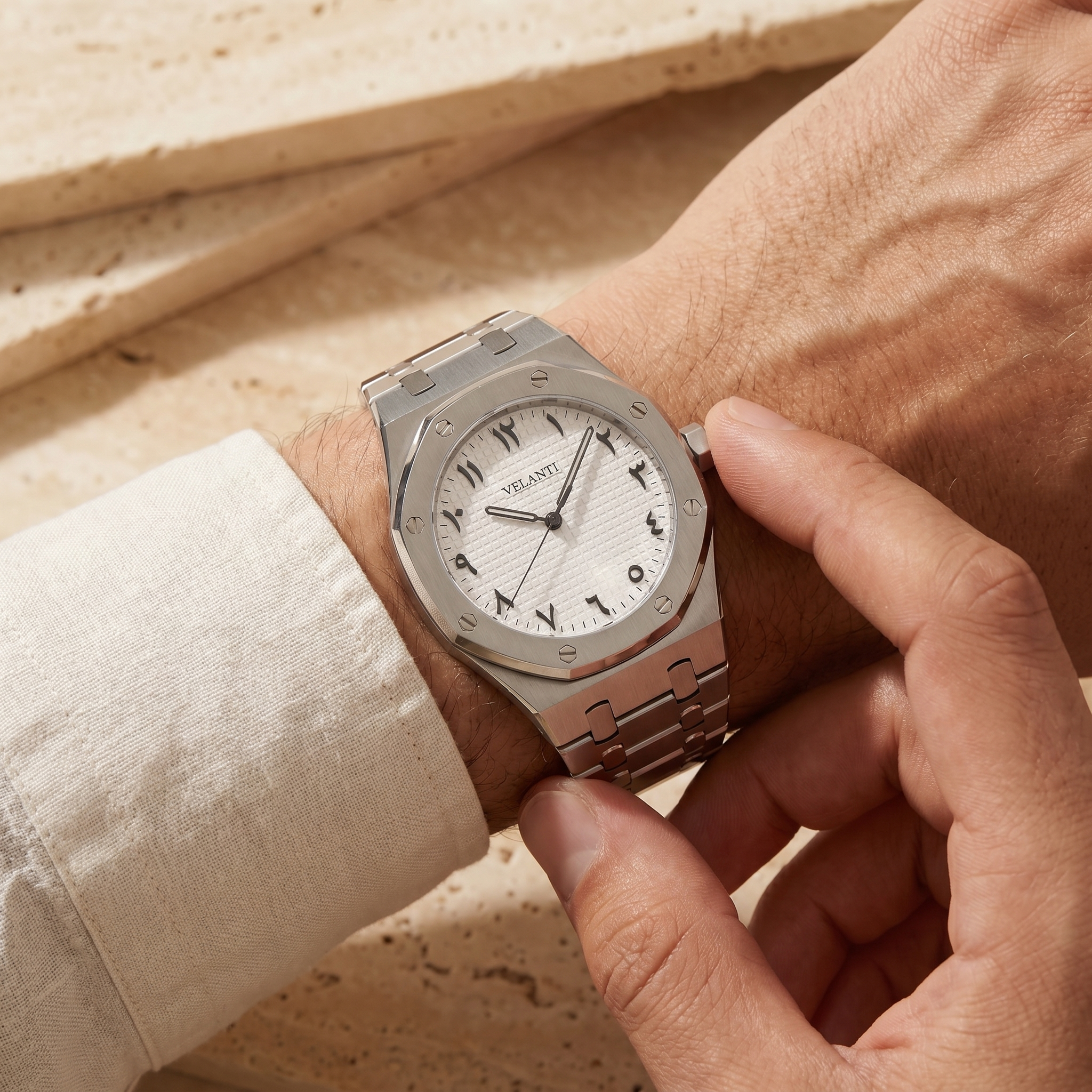 Royal Oak-style automatic watch, Velanti Milano Royal Veloak Arabic White, product photo 2