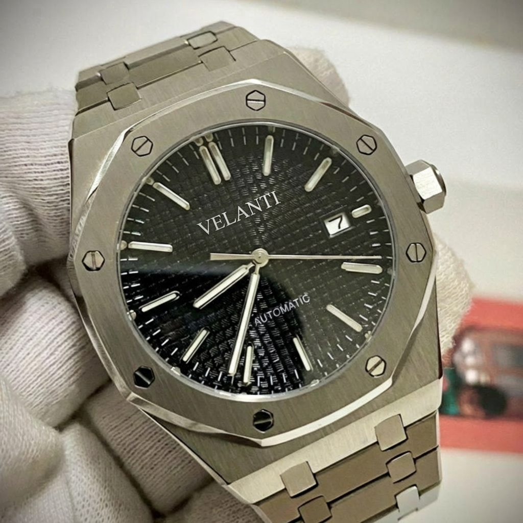 Royal Oak-style automatic watch, Velanti Milano Royal Veloak Black, product photo 4