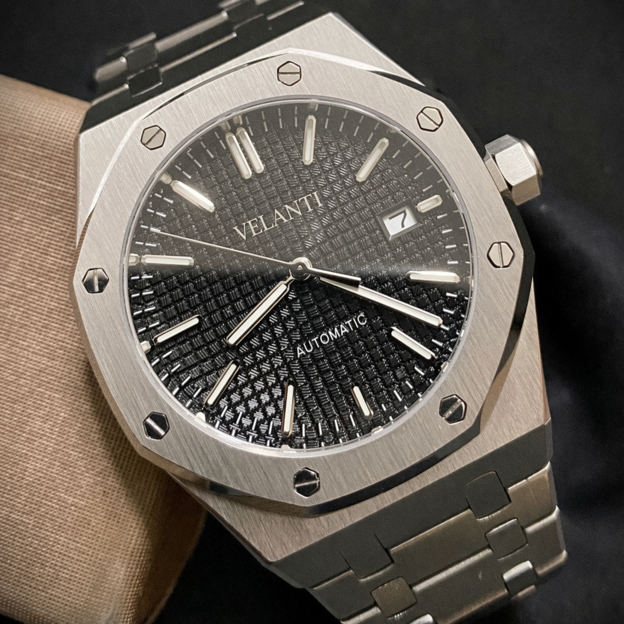 Royal Oak-style automatic watch, Velanti Milano Royal Veloak Black, product photo 6