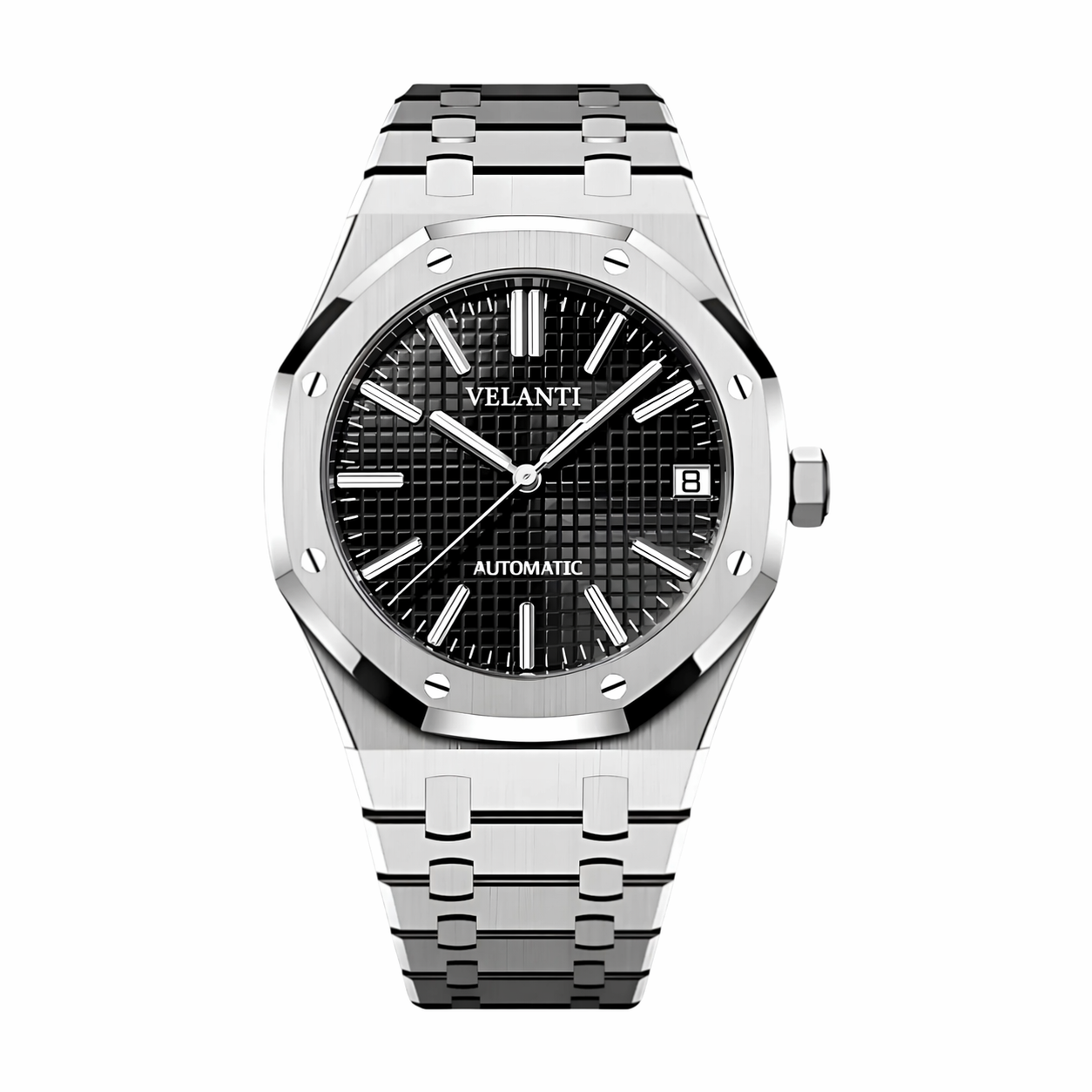 Royal Oak-style automatic watch, Velanti Milano Royal Veloak Black, main product photo