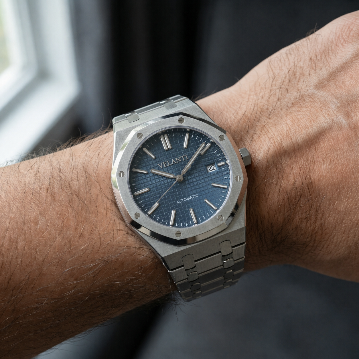 Royal Oak-style automatic watch, Velanti Milano Royal Veloak Blue, product photo 2