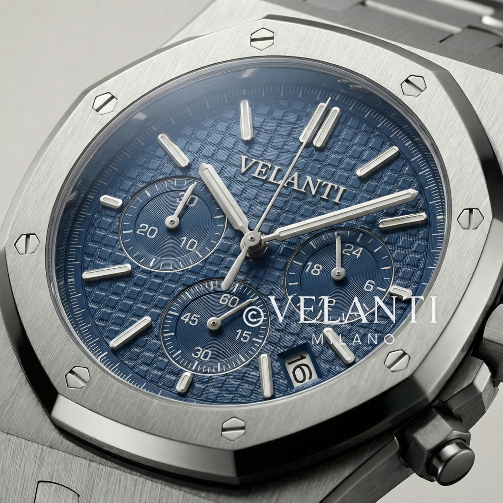 Royal Oak-style chronograph watch, Velanti Milano Royal Veloak Chrono Blue, product photo 2