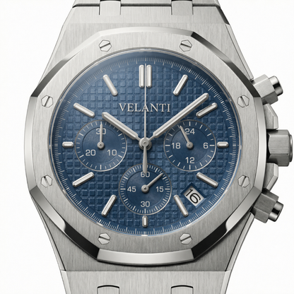 Royal Oak-style custom chronograph watch, Velanti Milano Royal Veloak Chrono Blue, product photo 3