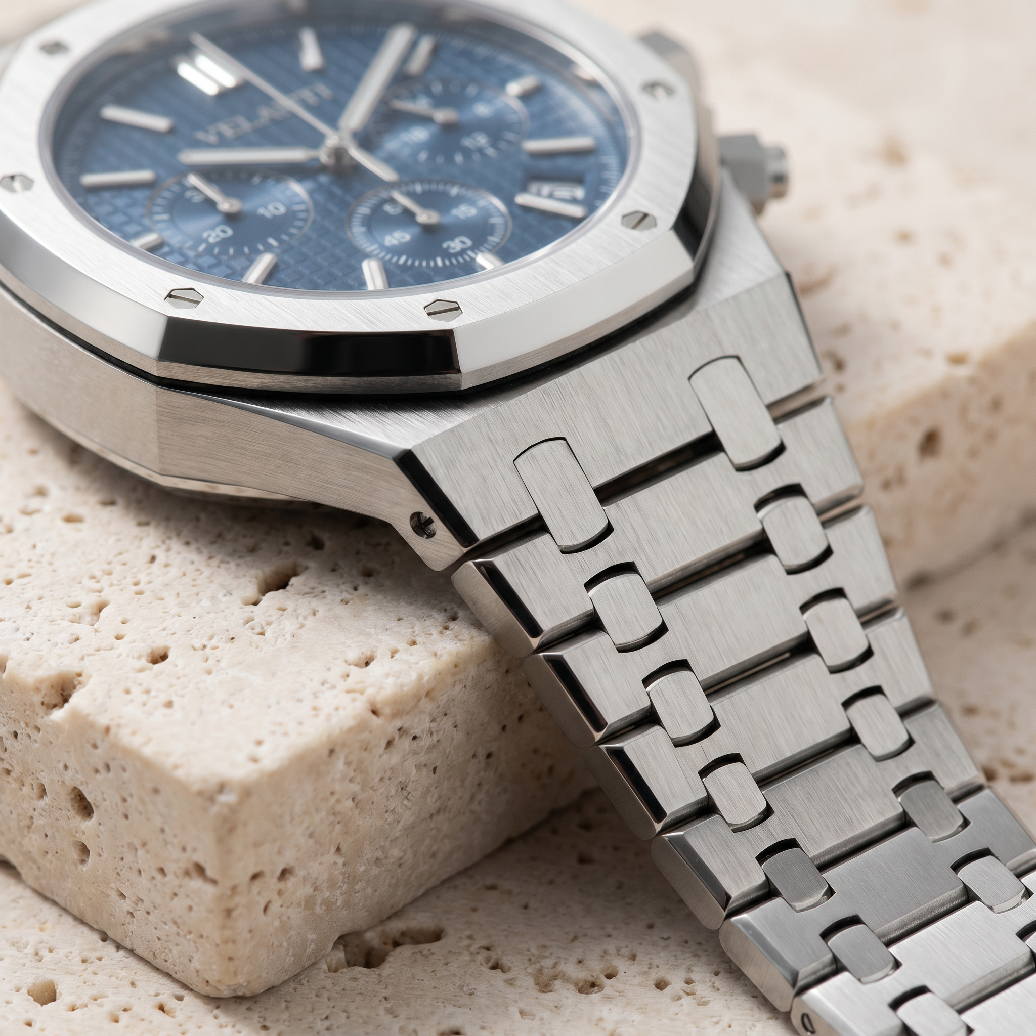 Royal Oak-style chronograph watch, Velanti Milano Royal Veloak Chrono Blue, product photo 7