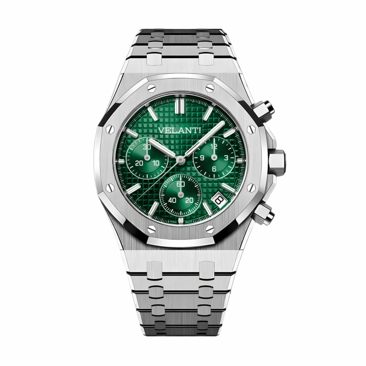 Royal Oak-style chronograph watch, Velanti Milano Royal Veloak Chrono Green, main product photo