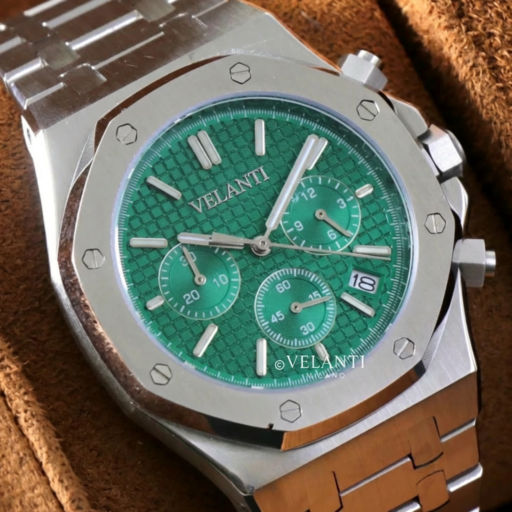 Royal Oak-style chronograph watch, Velanti Milano Royal Veloak Chrono Green, product photo 5