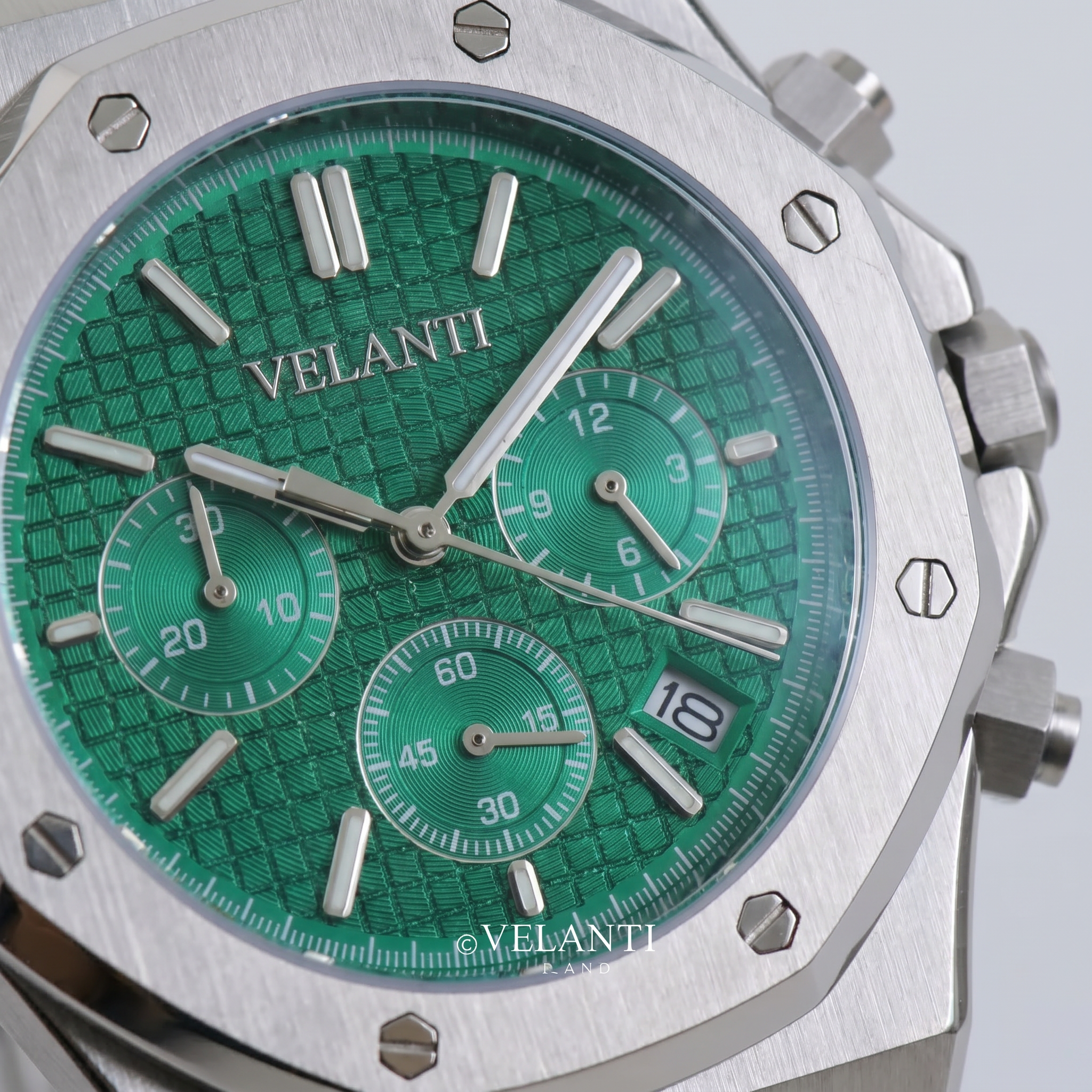 Royal Oak-style chronograph watch, Velanti Milano Royal Veloak Chrono Green, product photo 3