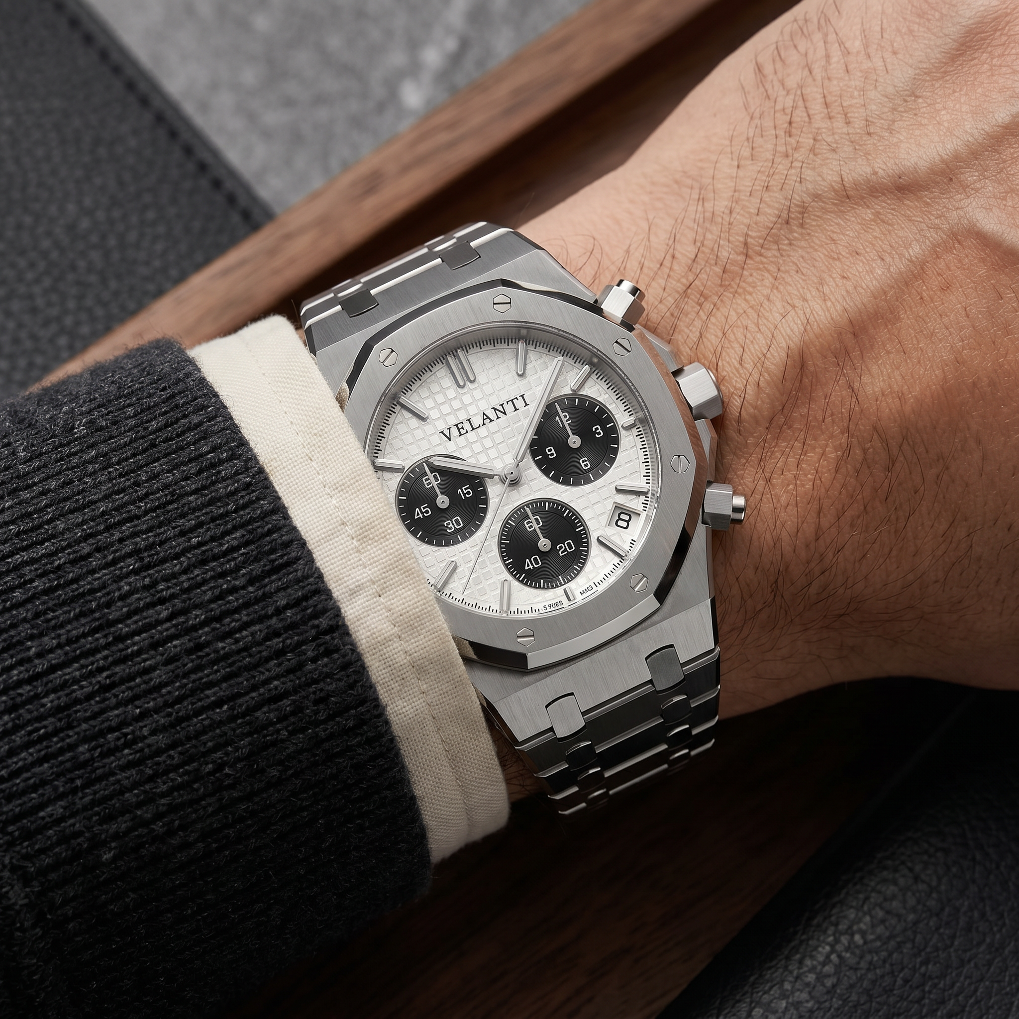 Royal Oak-style chronograph watch, Velanti Milano Royal Veloak Chrono Panda, product photo 10