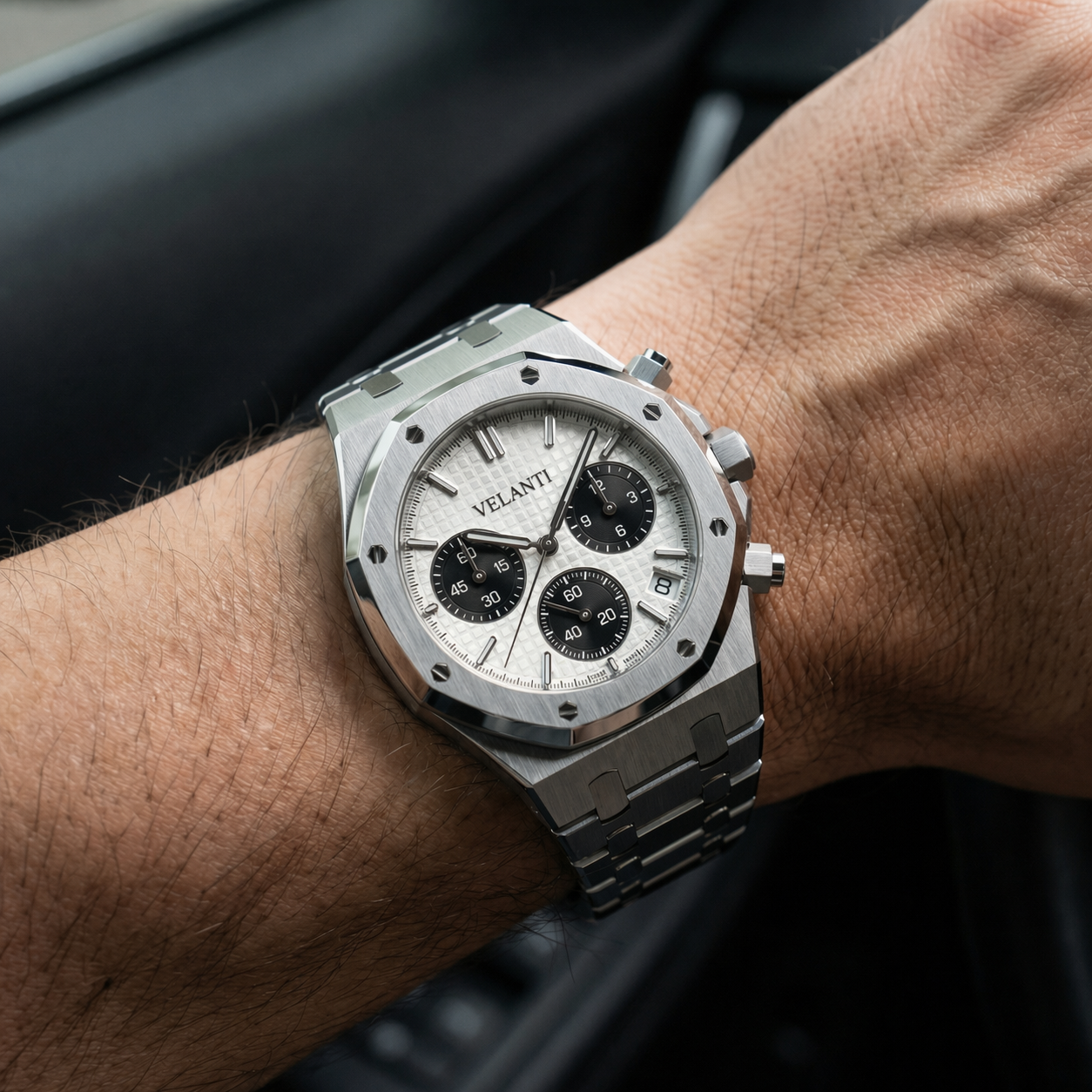 Royal Oak-style chronograph watch, Velanti Milano Royal Veloak Chrono Panda, product photo 2