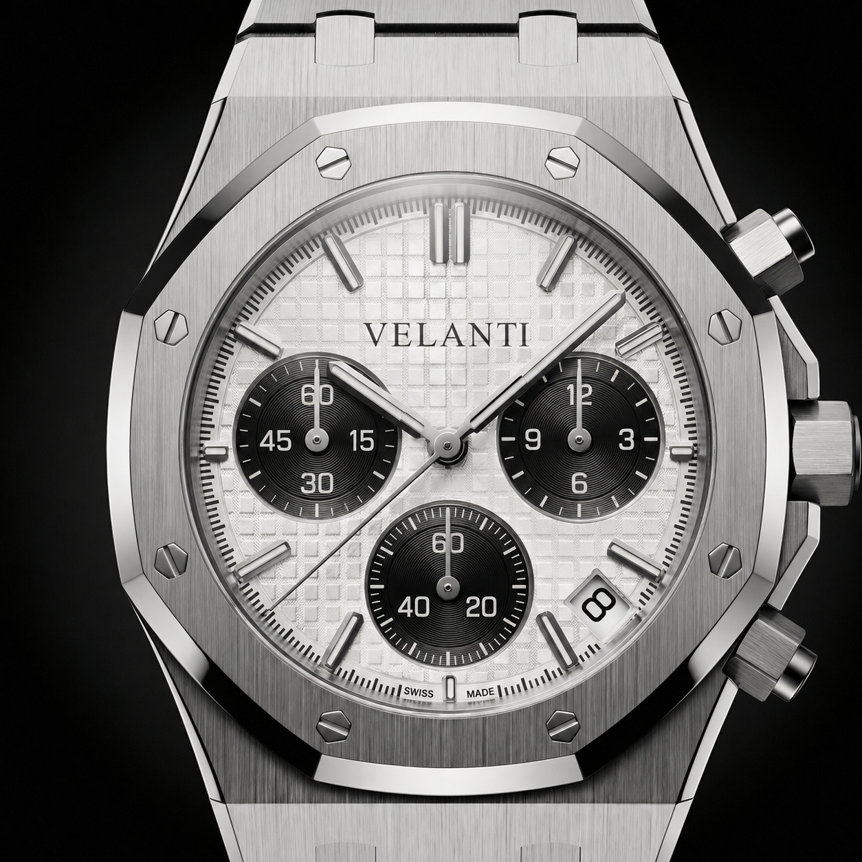 Royal Oak-style chronograph watch, Velanti Milano Royal Veloak Chrono Panda, product photo 3