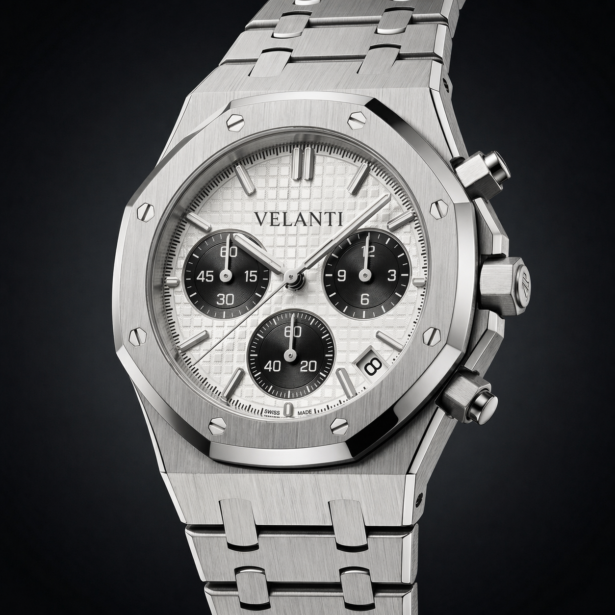 Royal Oak-style chronograph watch, Velanti Milano Royal Veloak Chrono Panda, product photo 4