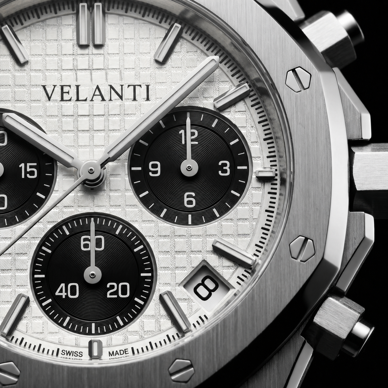 Royal Oak-style chronograph watch, Velanti Milano Royal Veloak Chrono Panda, product photo 5