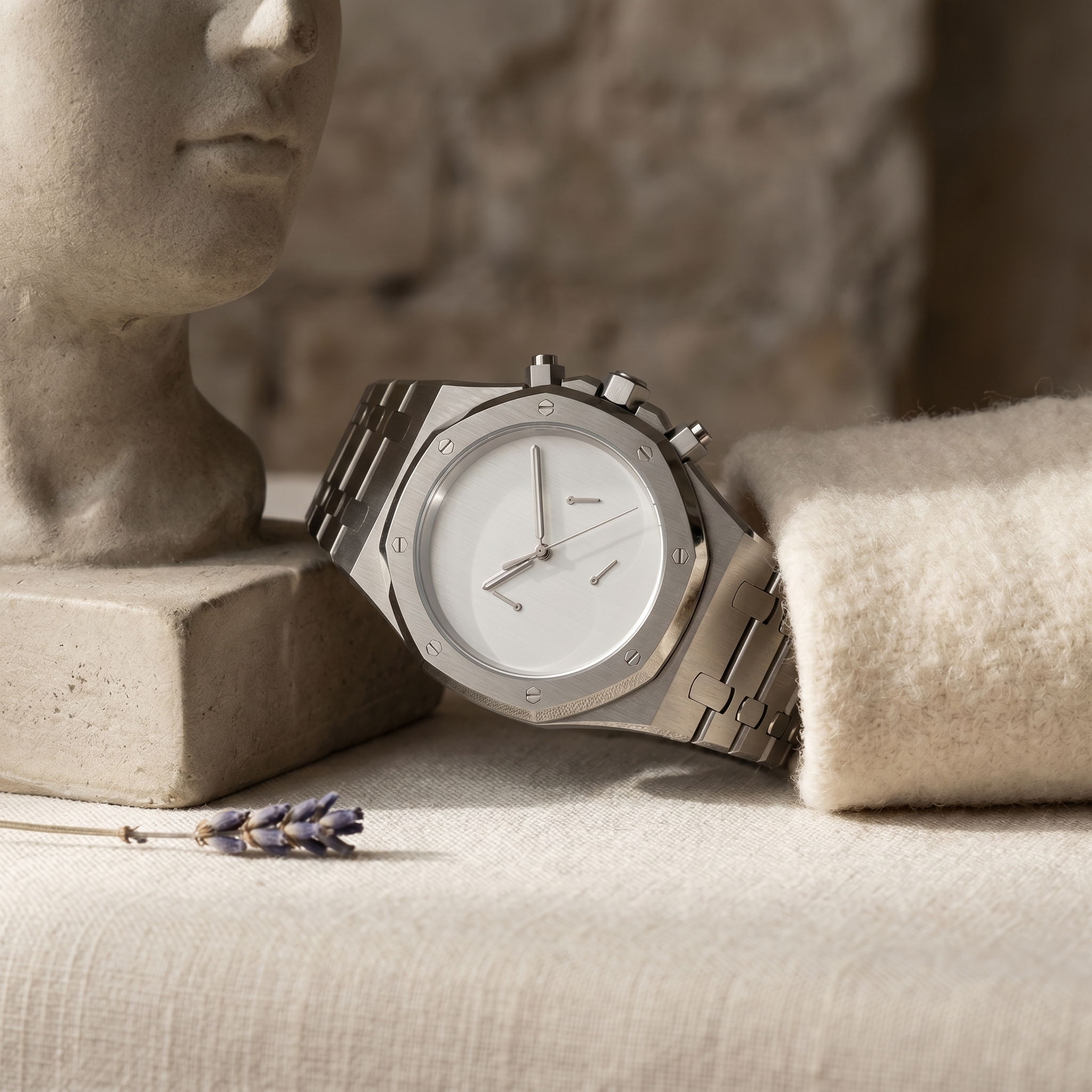 Royal Oak-style chronograph watch, Velanti Milano Royal Veloak Chrono Silver Minimalist, product photo 6