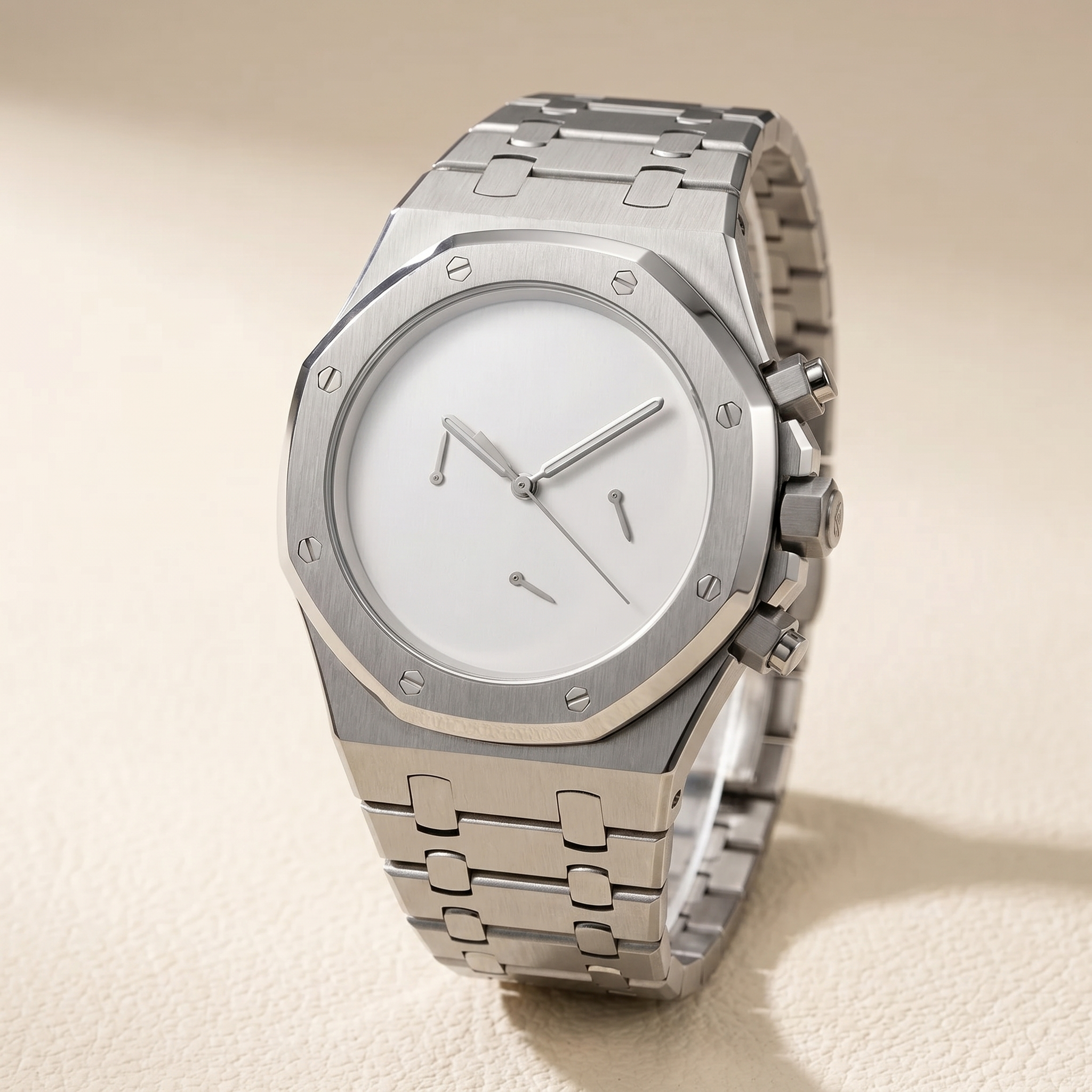 Royal Oak-style chronograph watch, Velanti Milano Royal Veloak Chrono Silver Minimalist, watch detail photo 8
