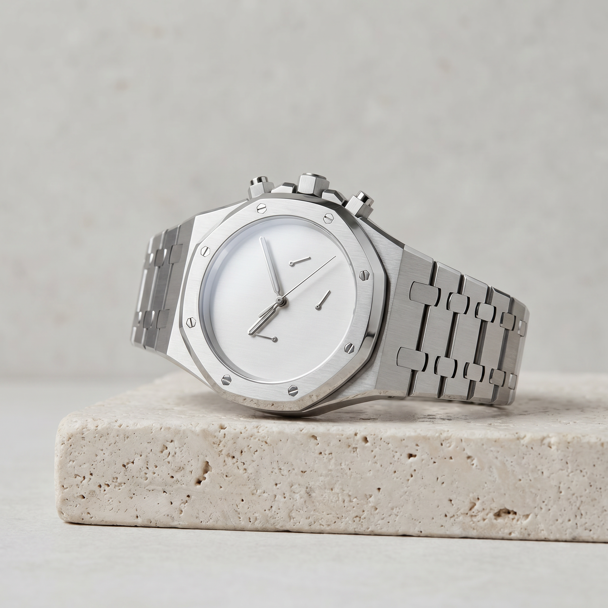 Royal Oak-style chronograph watch, Velanti Milano Royal Veloak Chrono Silver Minimalist, product photo 2