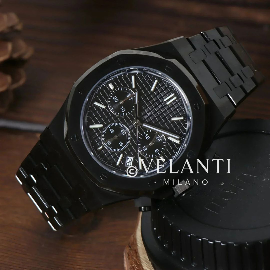 Royal Oak-style chronograph watch, Velanti Milano Royal Veloak Chrono Triple Black, product photo 2