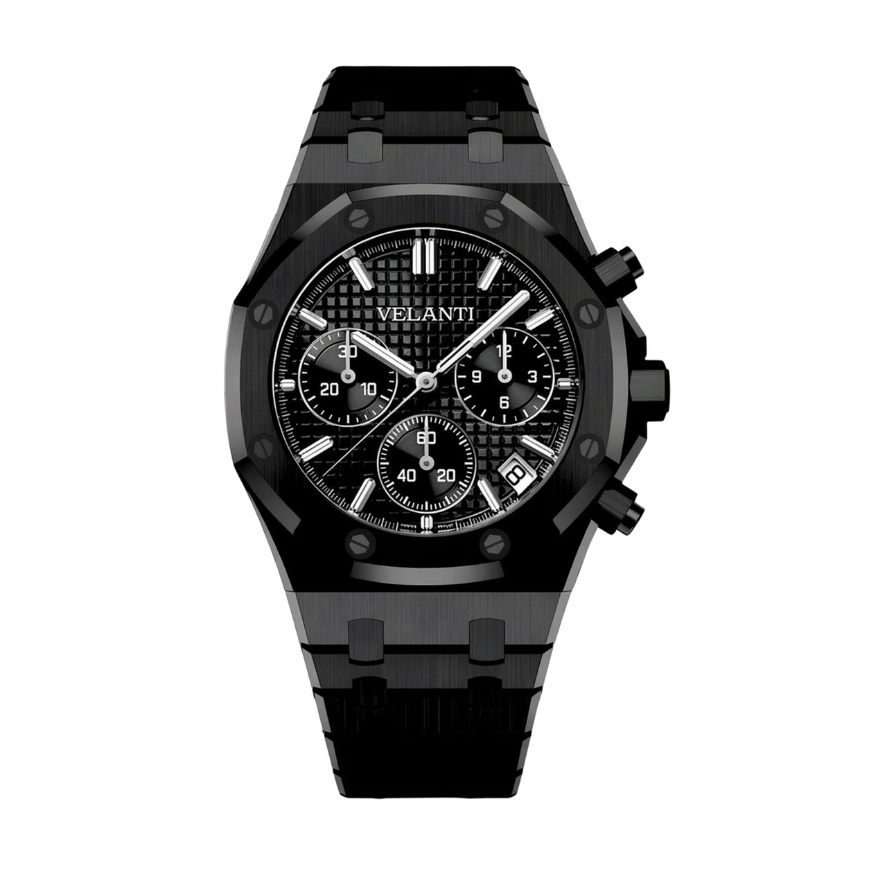 Royal Oak-style chronograph watch, Velanti Milano Royal Veloak Chrono Triple Black, main product photo
