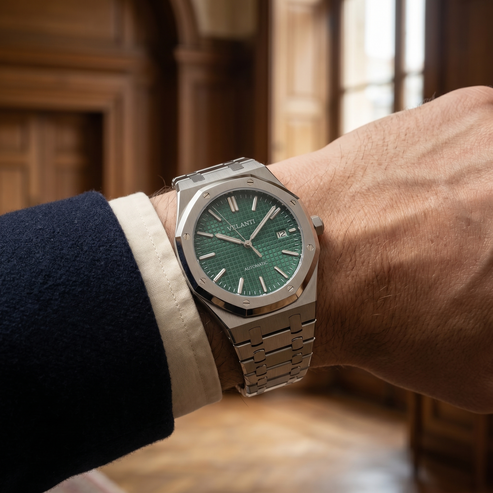 Royal Oak-style automatic watch, Velanti Milano Royal Veloak Green, product photo 9
