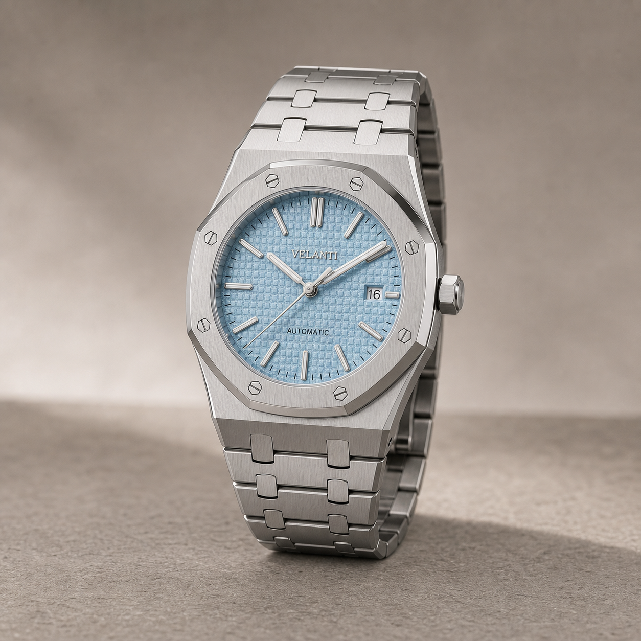 Royal Oak-style automatic watch, Velanti Milano Royal Veloak Ice Blue, product photo 5