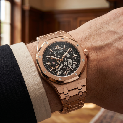 Royal Oak-style automatic watch, Velanti Milano Royal Veloak Rose Gold Skeleton, product photo 9
