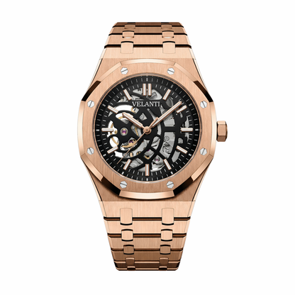 Royal Oak-style automatic watch, Velanti Milano Royal Veloak Rose Gold Skeleton, main product photo