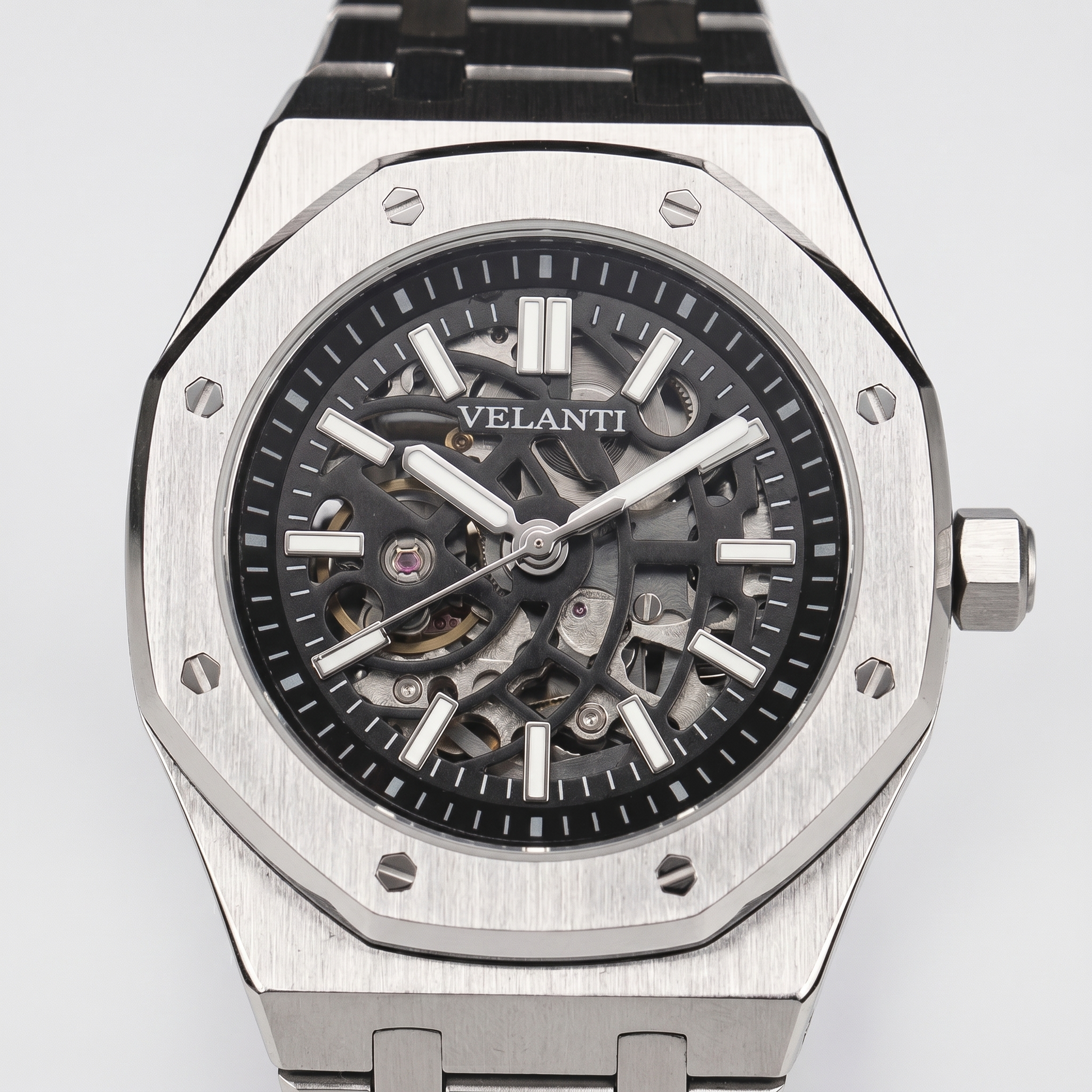 Royal Oak-style custom automatic watch, Velanti Milano Royal Veloak Skeleton, watch detail photo 9