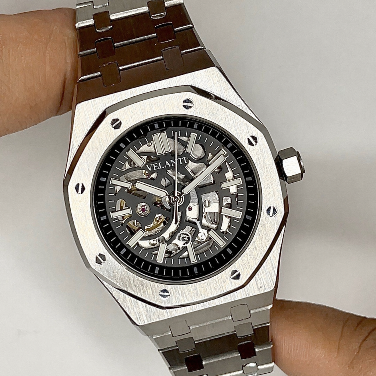 Royal Oak-style custom mod watch, Velanti Milano Royal Veloak Skeleton, product photo 5