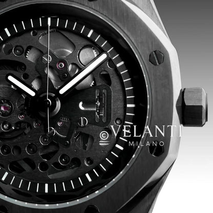 Royal Oak-style automatic watch, Velanti Milano Royal Veloak Skeleton Full Black, product photo 4
