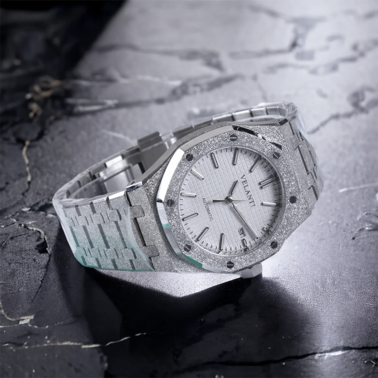 Royal Oak-style automatic watch, Velanti Milano Royal Veloak White Iced Out, product photo 3