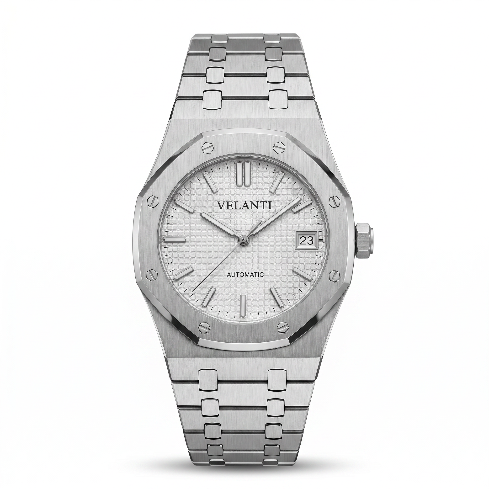 Royal Oak-style automatic watch, Velanti Milano Royal Veloak White, main product photo