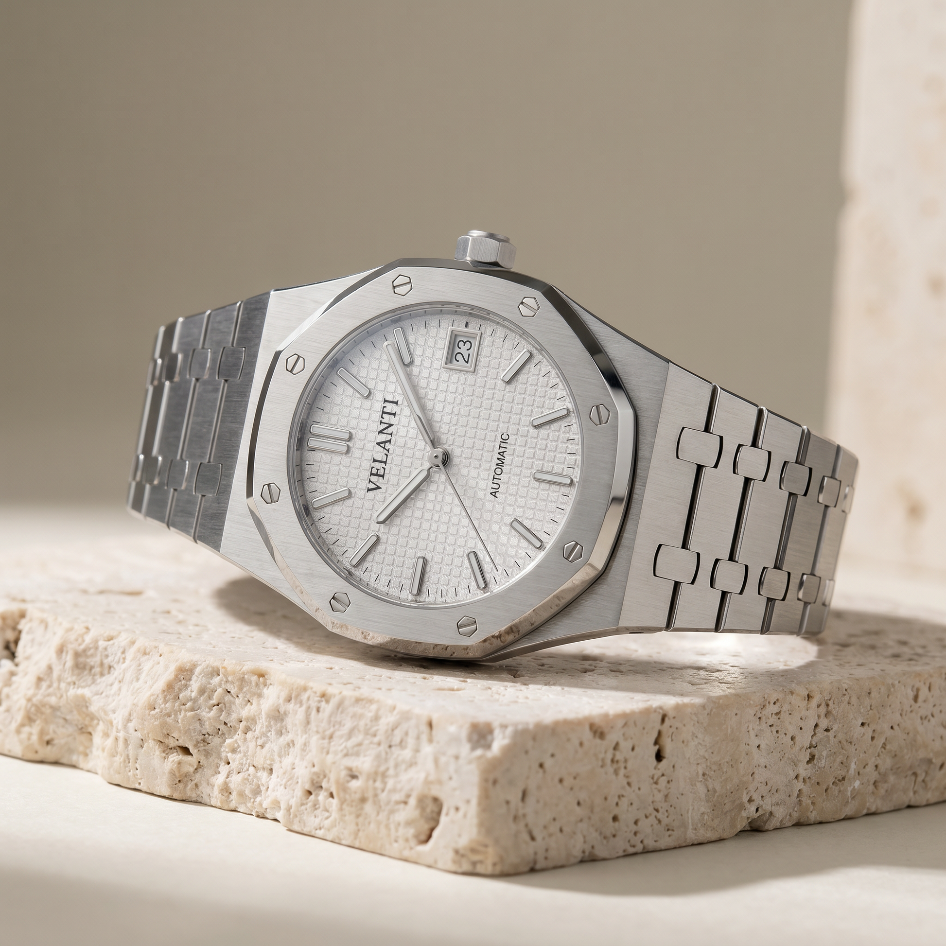 Royal Oak-style automatic watch, Velanti Milano Royal Veloak White, product photo 2