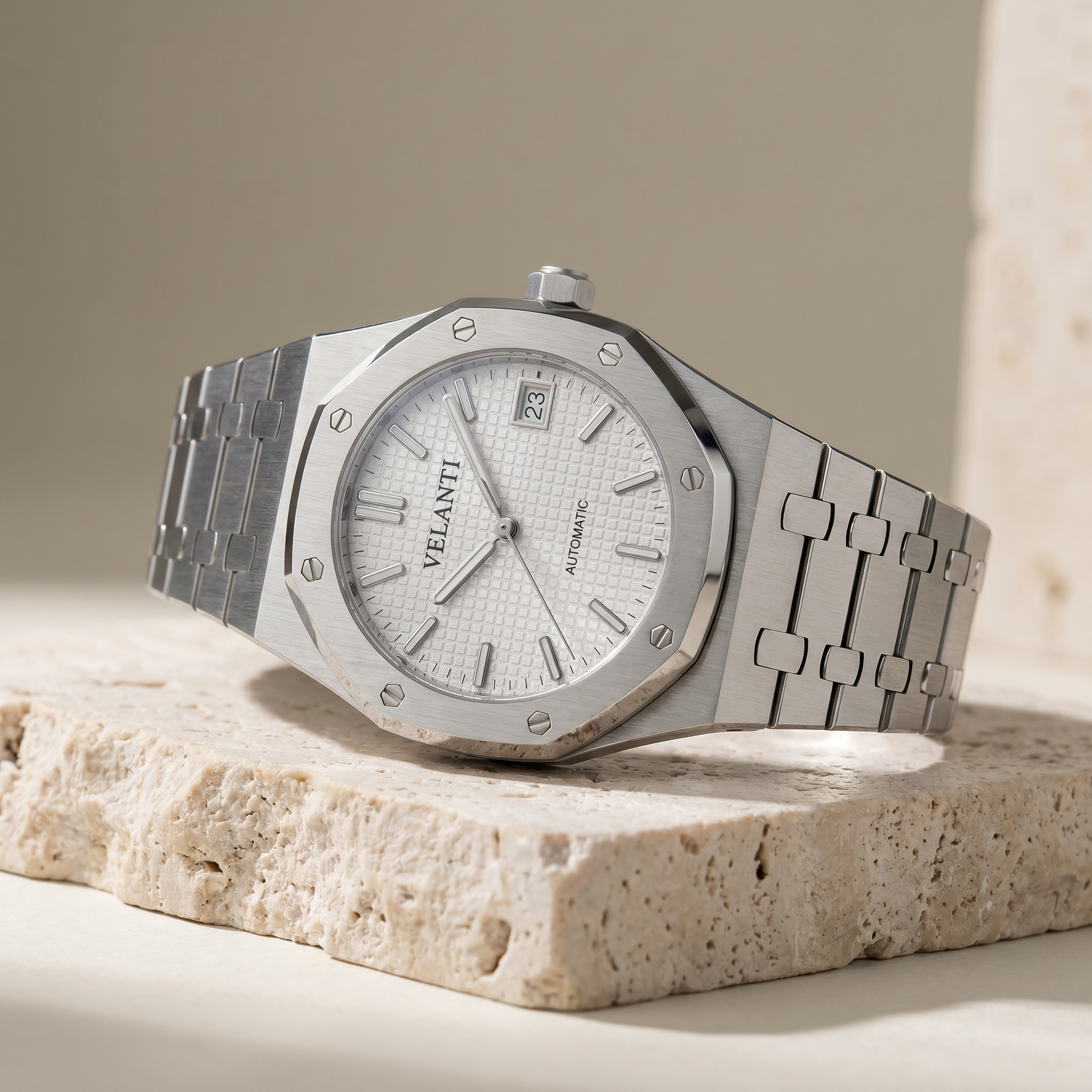 Royal Oak-style automatic watch, Velanti Milano Royal Veloak White, product photo 2