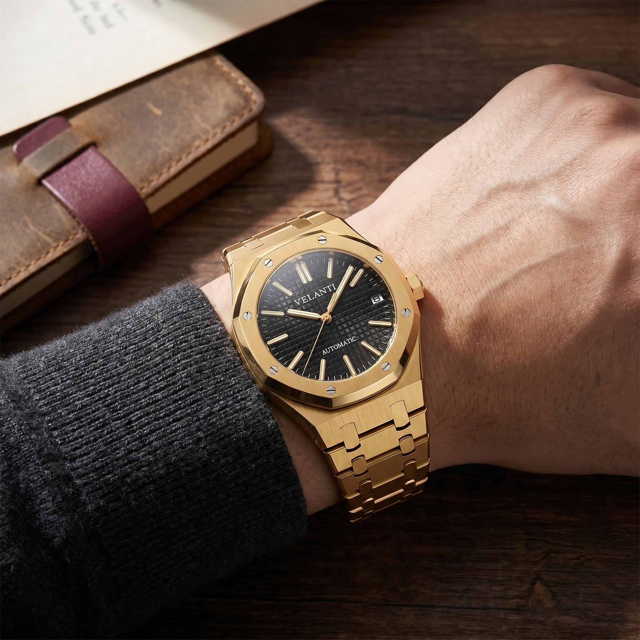 Royal Oak-style automatic watch, Velanti Milano Royal Veloak Yellow Gold, product photo 3