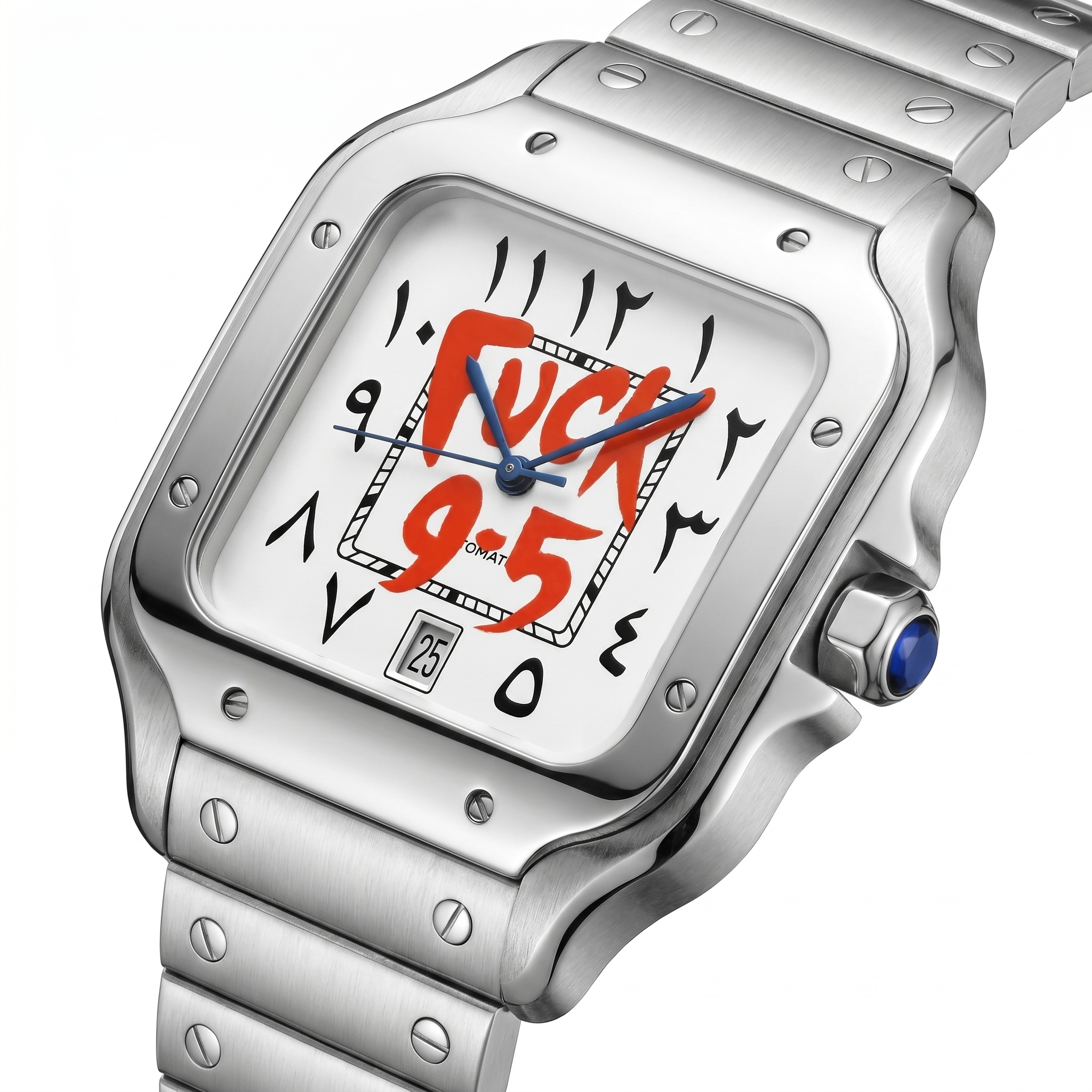 Santos-style automatic watch, Velanti Milano Santvel Arabic Fck 9 To 5, watch detail photo