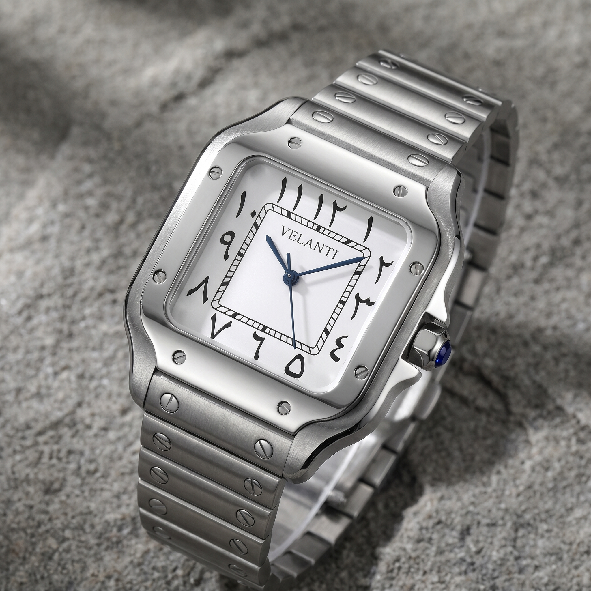 Santos-style automatic watch, Velanti Milano Santvel Arabic White, bracelet detail photo
