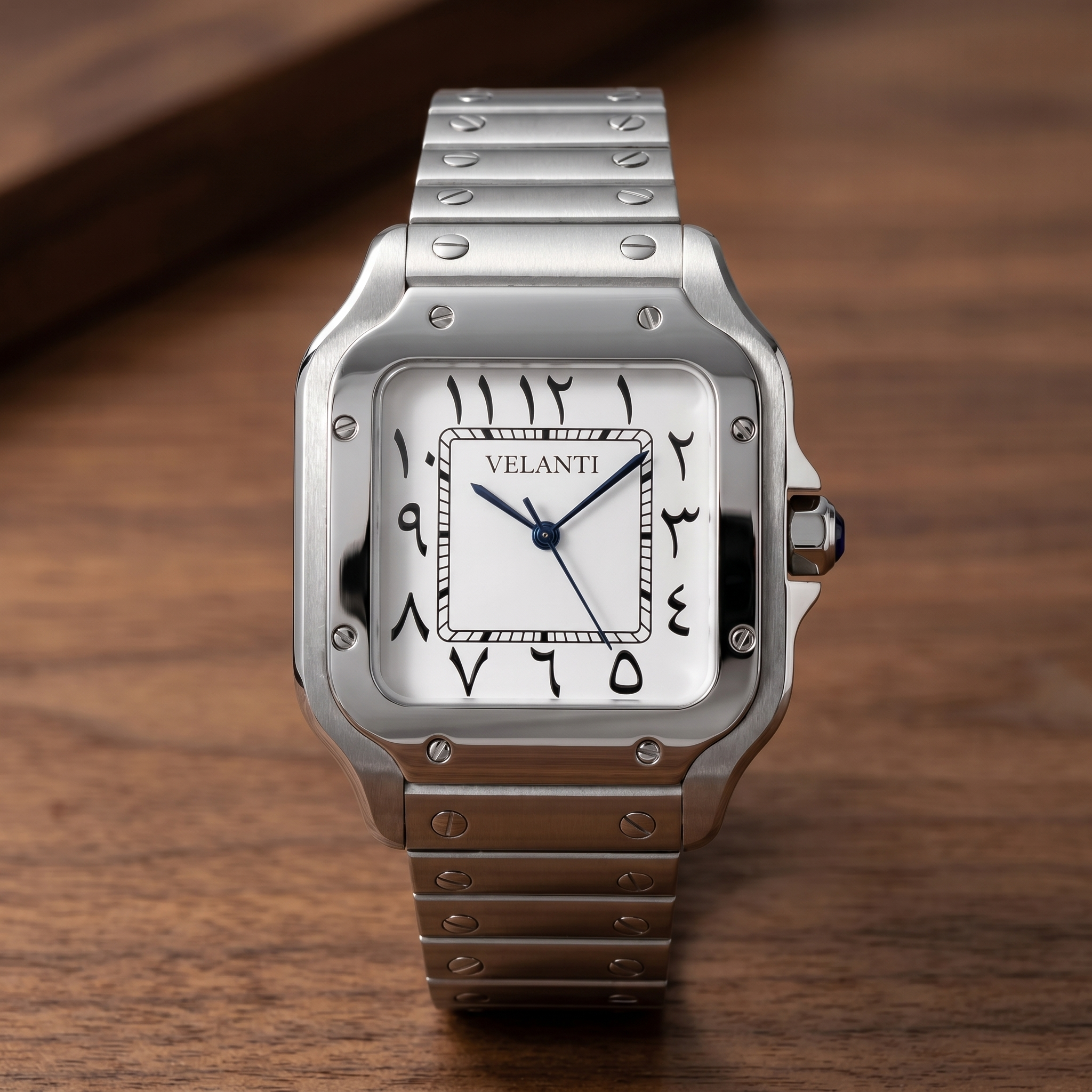 Santos-style automatic watch, Velanti Milano Santvel Arabic White, watch detail photo 9
