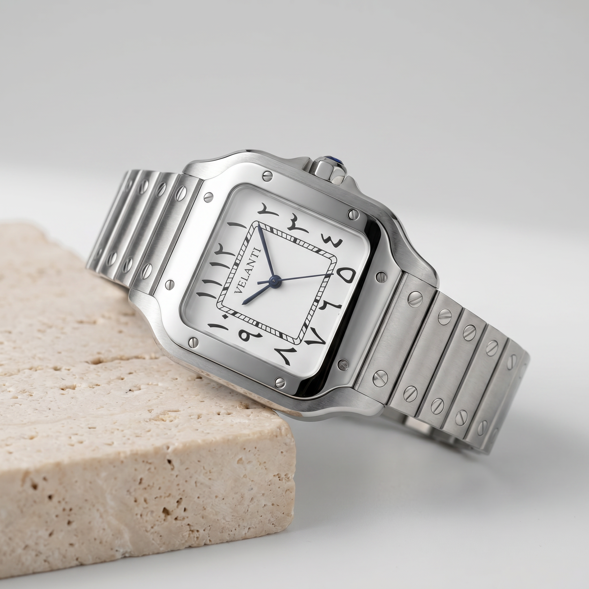 Santos-style automatic watch, Velanti Milano Santvel Arabic White, product photo 2