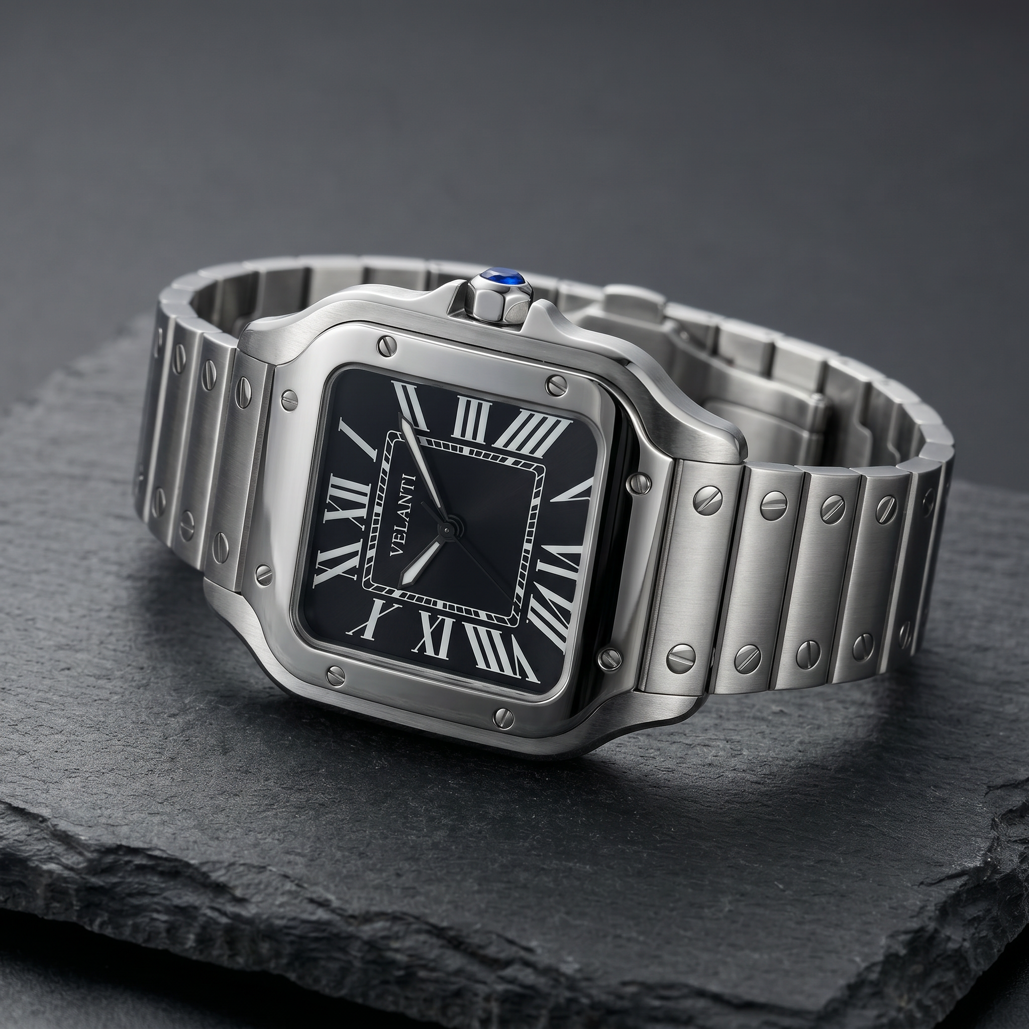 Santos-style automatic watch, Velanti Milano Santvel Black, bracelet detail photo