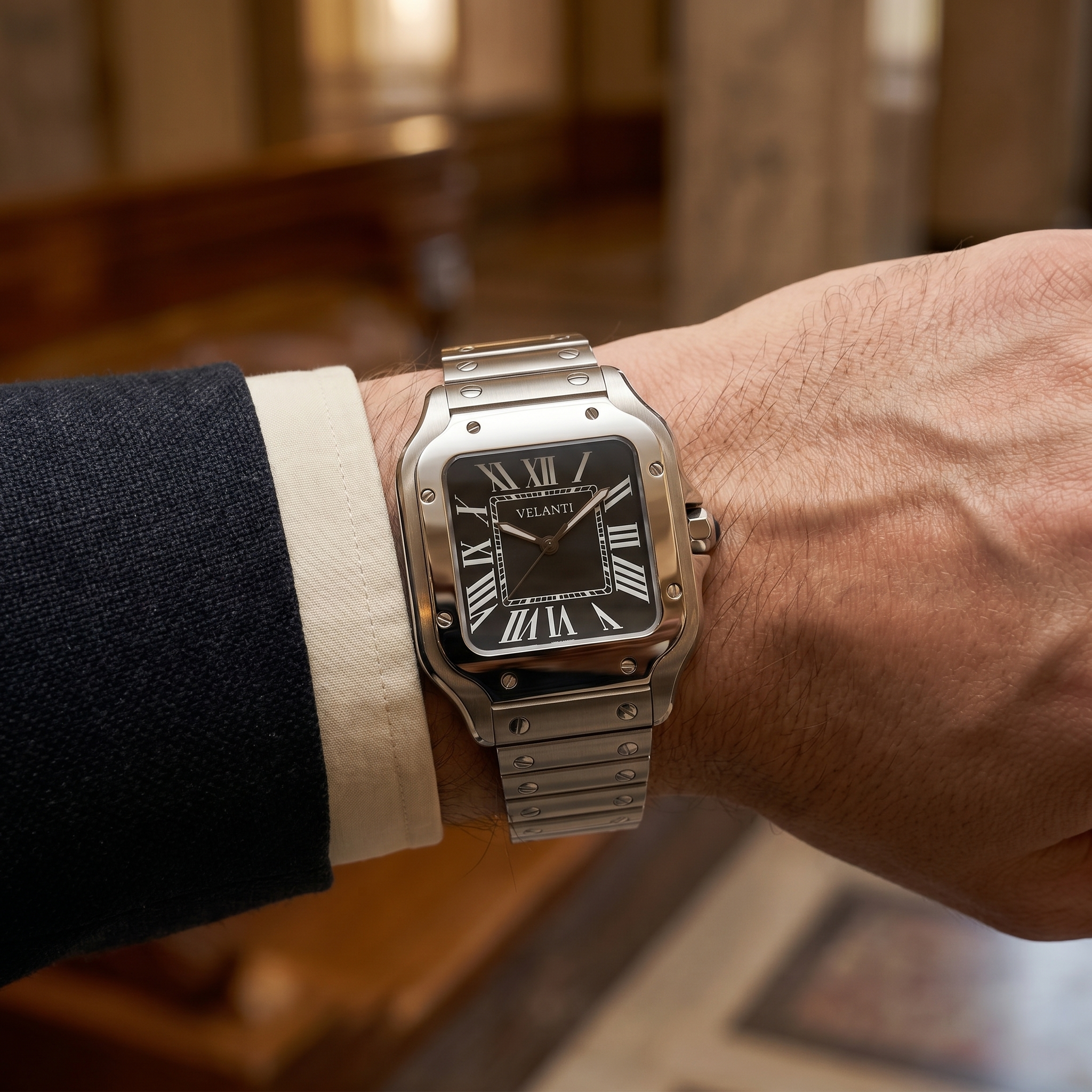 Santos-style automatic watch, Velanti Milano Santvel Black, product photo 8