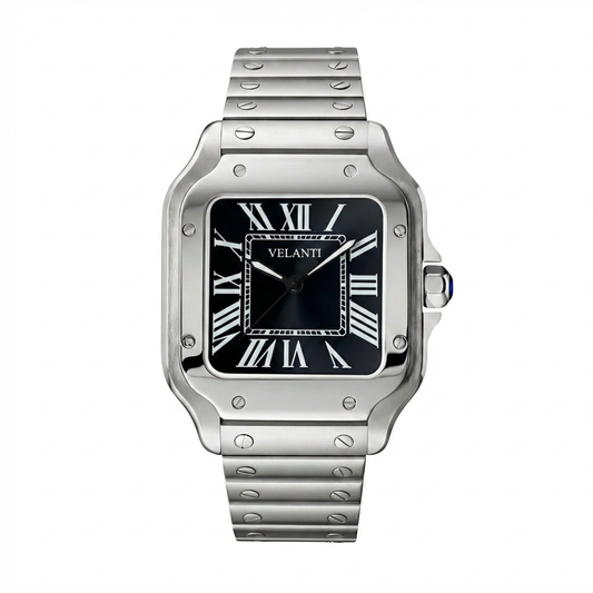 Santos-style custom mod watch, Velanti Milano Santvel Black, main product photo