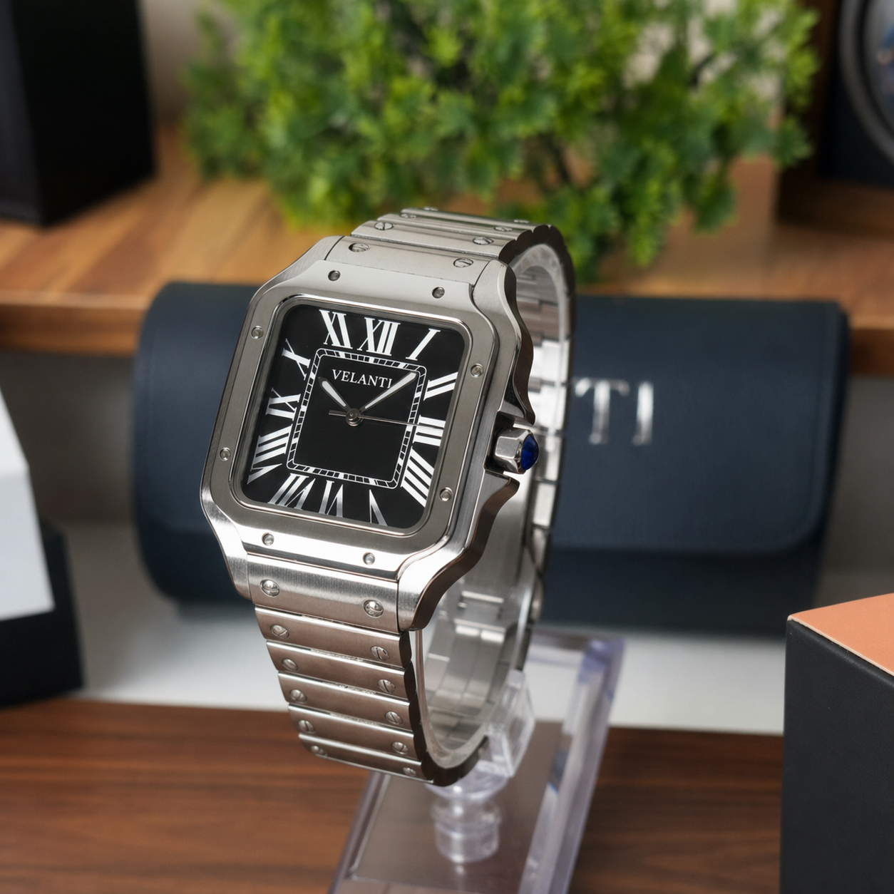 Santos-style automatic watch, Velanti Milano Santvel Black, product photo 4