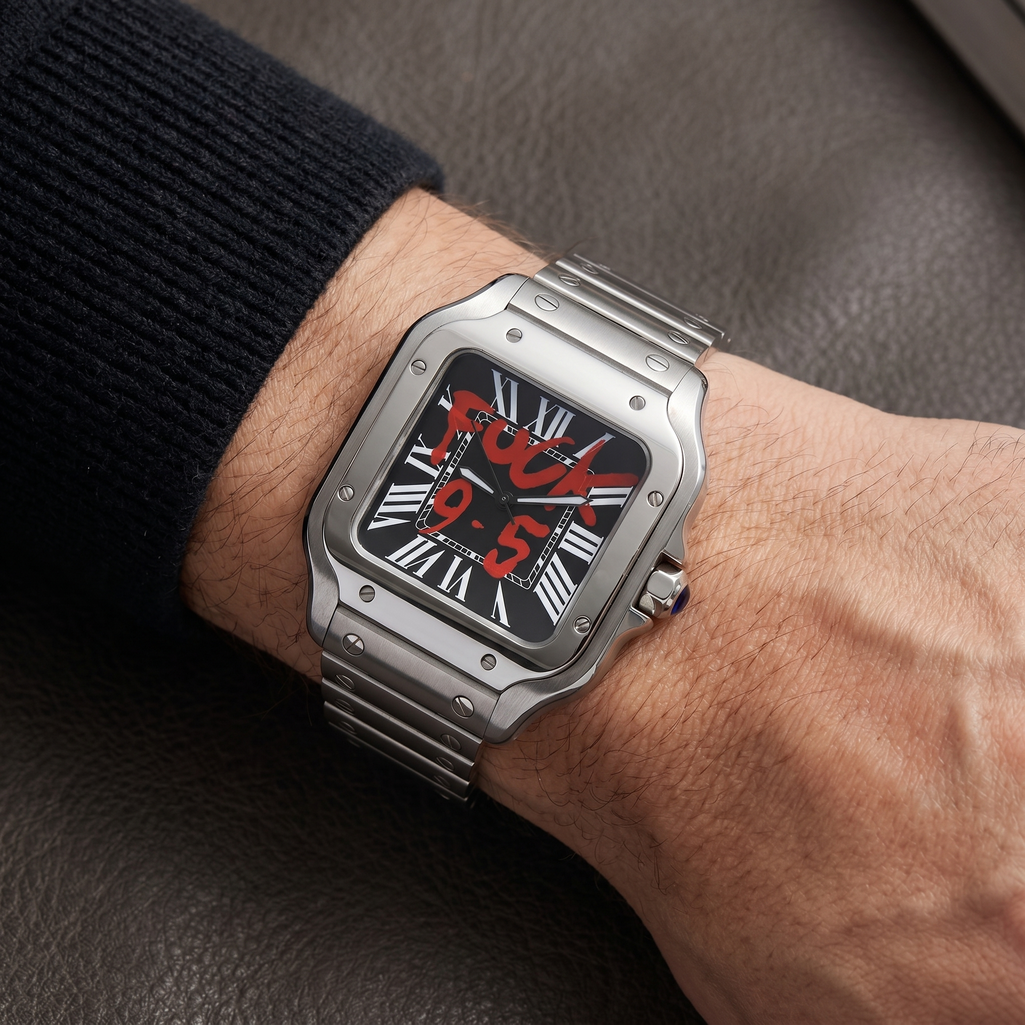 Santos-style automatic watch, Velanti Milano Santvel Black Fck 9 To 5 worn on wrist photo 11